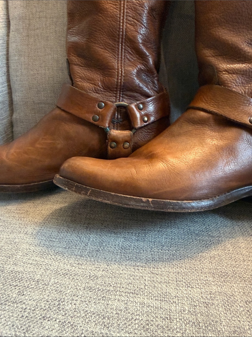 FRYE Women’s Phillip Harness Tall Leather Riding Boots in Cognac Brown Size 9 - Picture 15 of 16